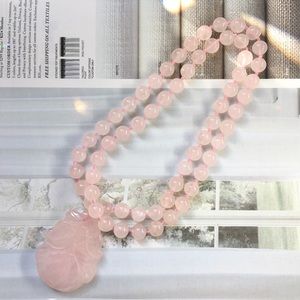 Vintage Rose Quartz Carved Pendant Necklace